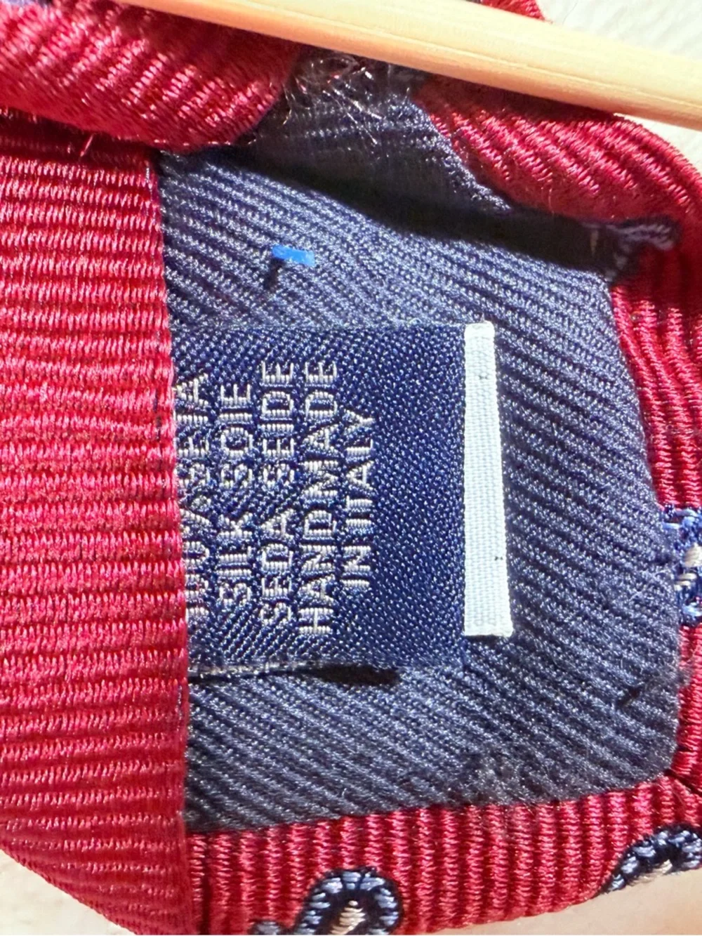 Barneys New York Red Silk Tie with Blue‎ Paisley Accents